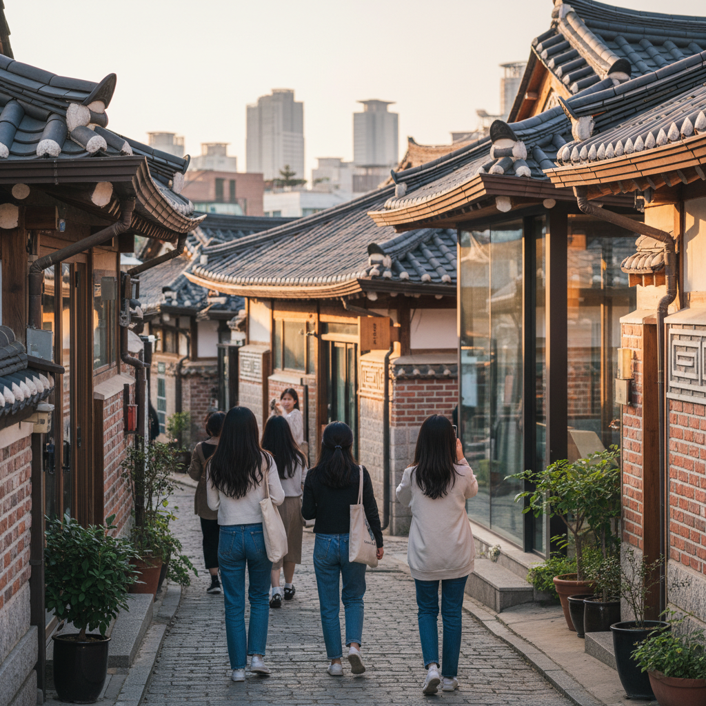 Alt text: Ikseon-dong Hanok Village Seoul alley and cafes