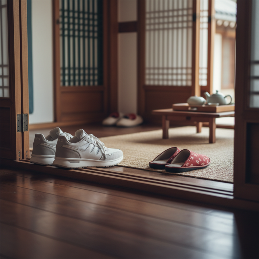 why koreans don’t wear shoes indoors korean home entrance
