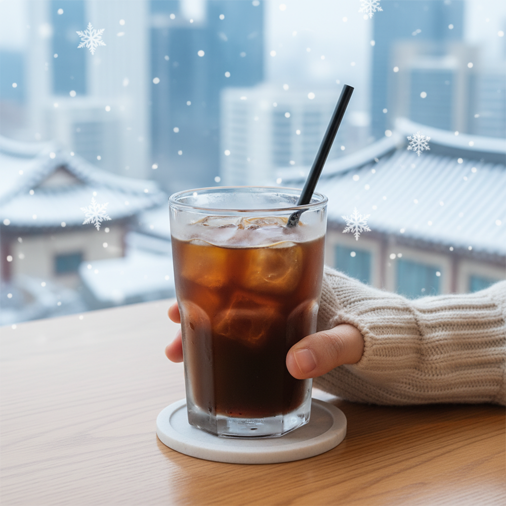 korean iced americano in winter seoul