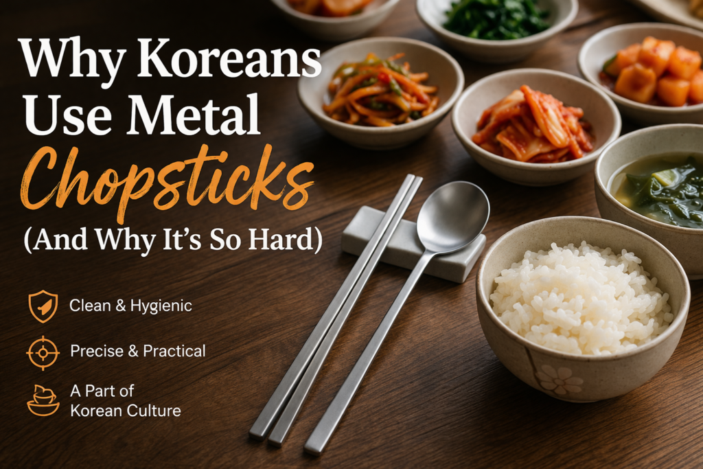 Korean metal chopsticks on a Korean dining table
